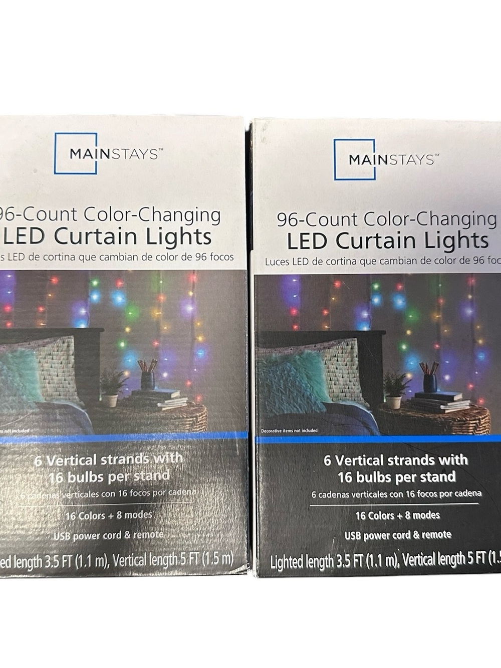 2 boxes of Mainstays White and Blue LED Curtain Light Boxes